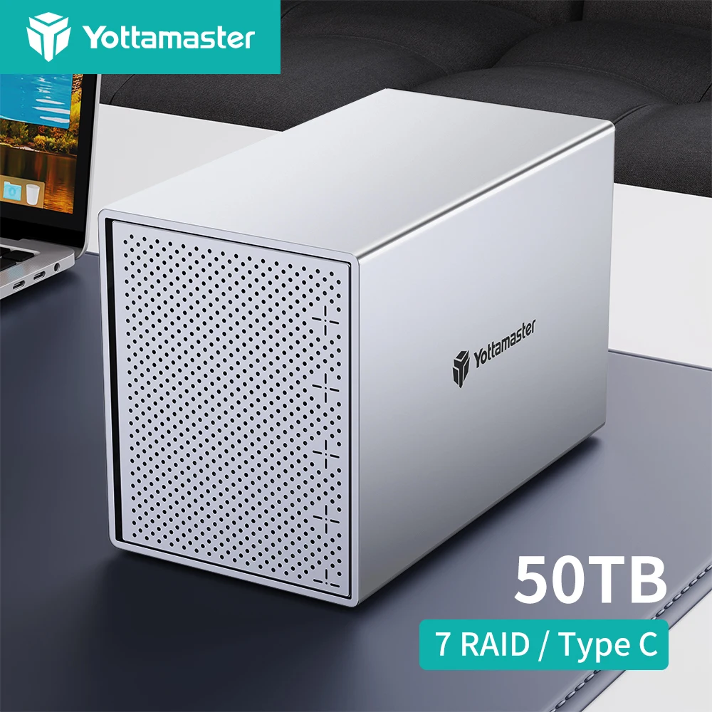 

[PS500R] Yottamaster 5 Bay RAID External Hard Drive Enclosure Aluminum USB RAID Enclosure Support 2.5" 3.5" SATA HDD SSD 5*10TB