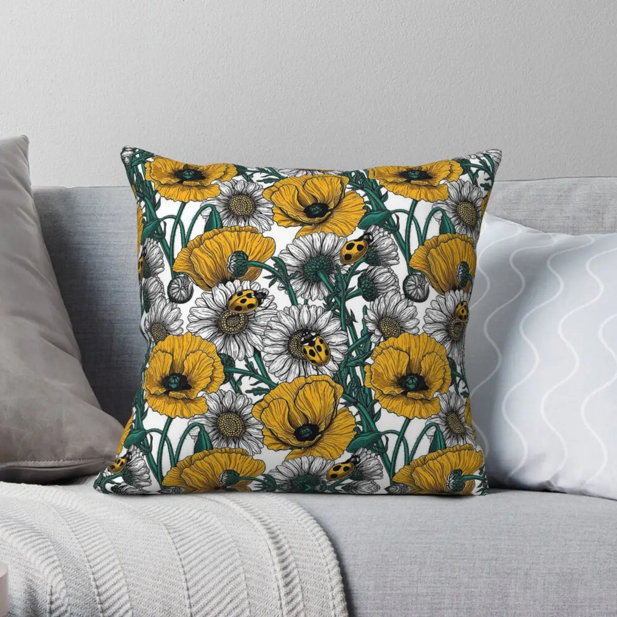 The Meadow In Yellow Daisy Square Pillowcase Polyester Linen Velvet Pattern Zip Decor Bed Cushion Cover Wholesale