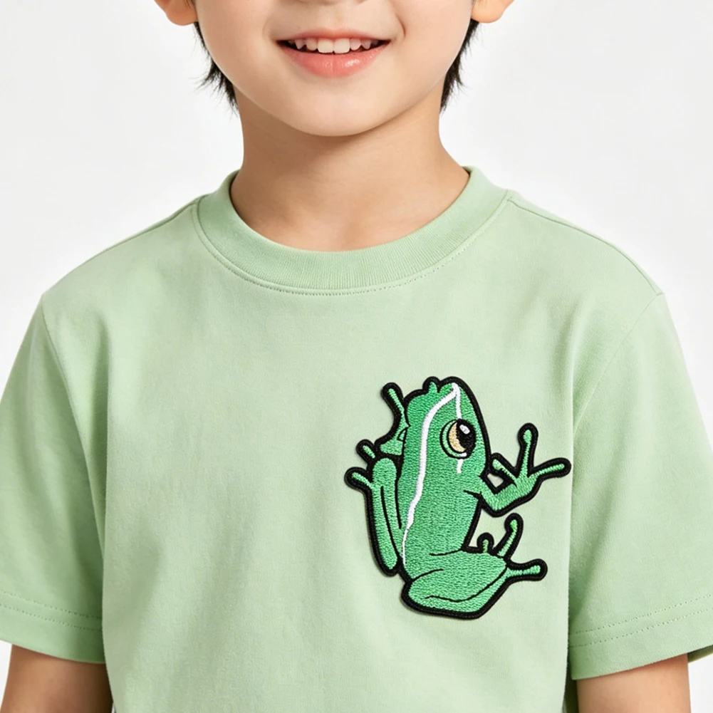 Lustiger grüner Frosch-Stickerei-Aufnäher, niedliche Geste, zum Aufbügeln oder Aufnähen, Applikation für Kleidung, T-Shirt, Hoodie, Jeans, Dekoration – Detail 5