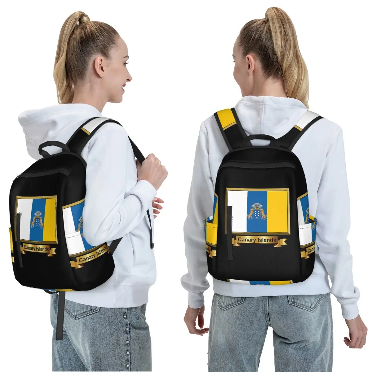 Spain Flag Oceano Canary Islands Backpack Daypack Large Capacity Children BookBag School Bag Shoulder Bags for Men Women