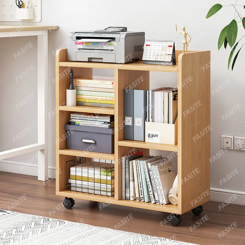 Small shelf with wheels at the bottom of the table, low bookcase, narrow bookcase, book storage rack