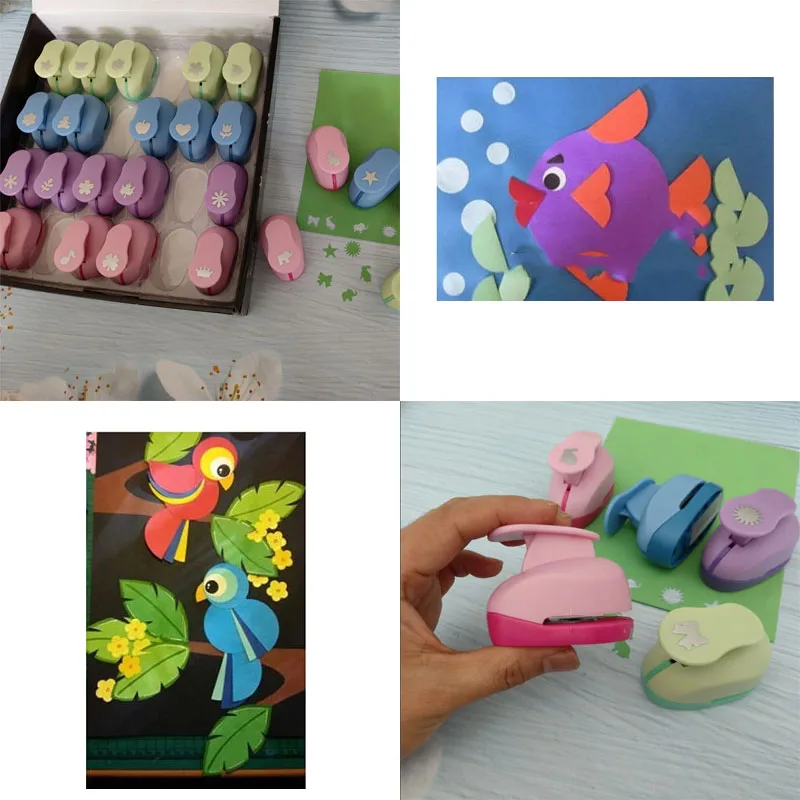 24PCS Hole Punch DIY Embossing Cutter Scrapbooking Machine Paper Cutting Cutter Random Pattern Color 11-15mm Cut Out Size