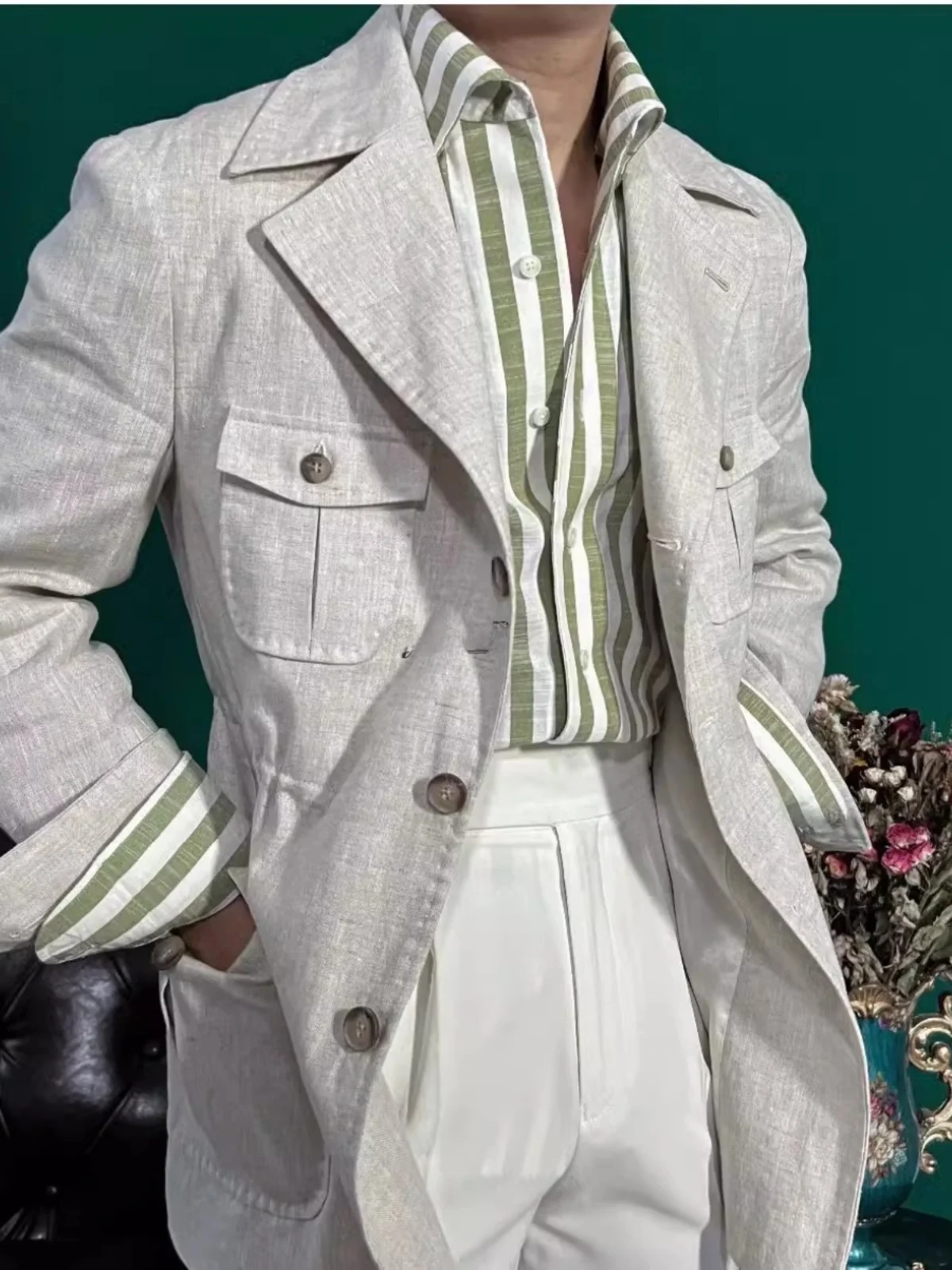 

Мужская льняная охотничья куртка Milan Eye, весна-лето 2024, модная, деловая, повседневная, универсальная, дышащая, в стиле ретро, приталенная, длинная