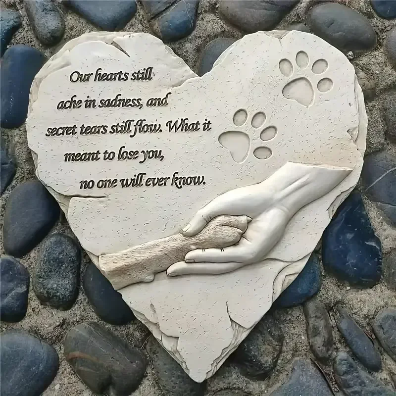 for Heart Shaped Pet Memorial Stone Personalized Engraving Resin Paw Print Weather Resistant Outdoor Garden Marker Sympathy