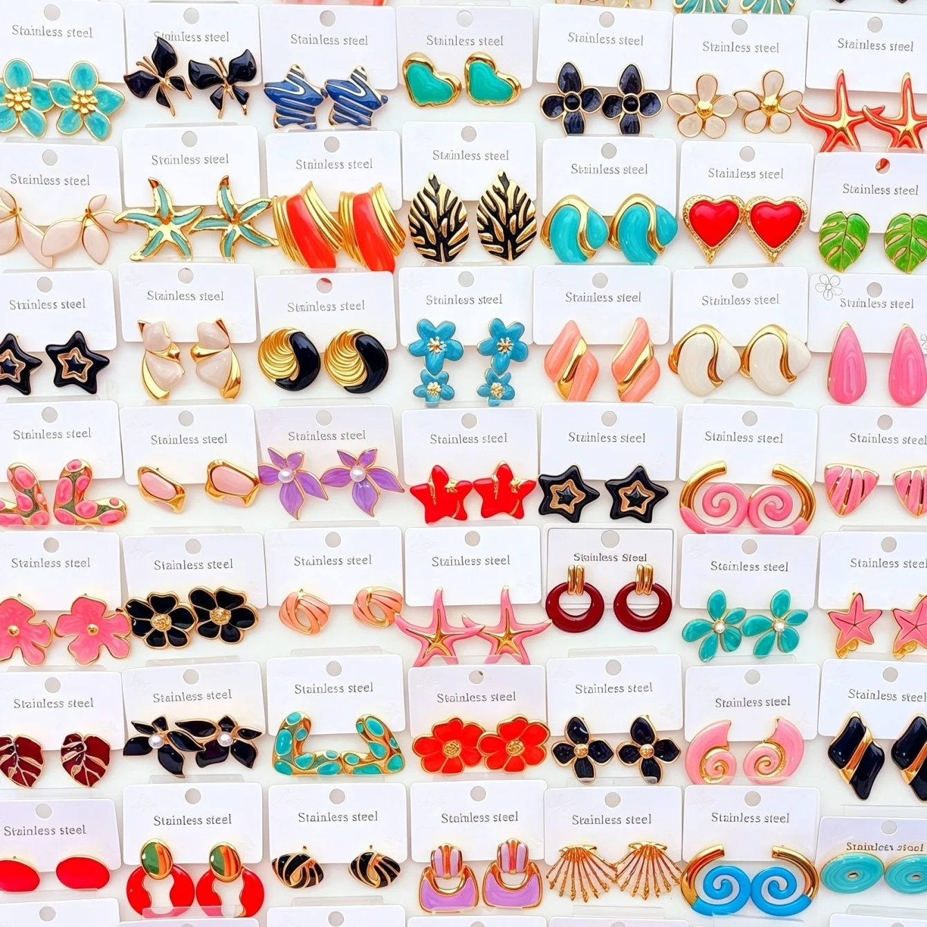 5/10/15/20/30/50Pairs Fashion Colorful Dripping Oil Stainless Steel Earrings For Women Trendy Flowers Heart Jewelry Party Gifts