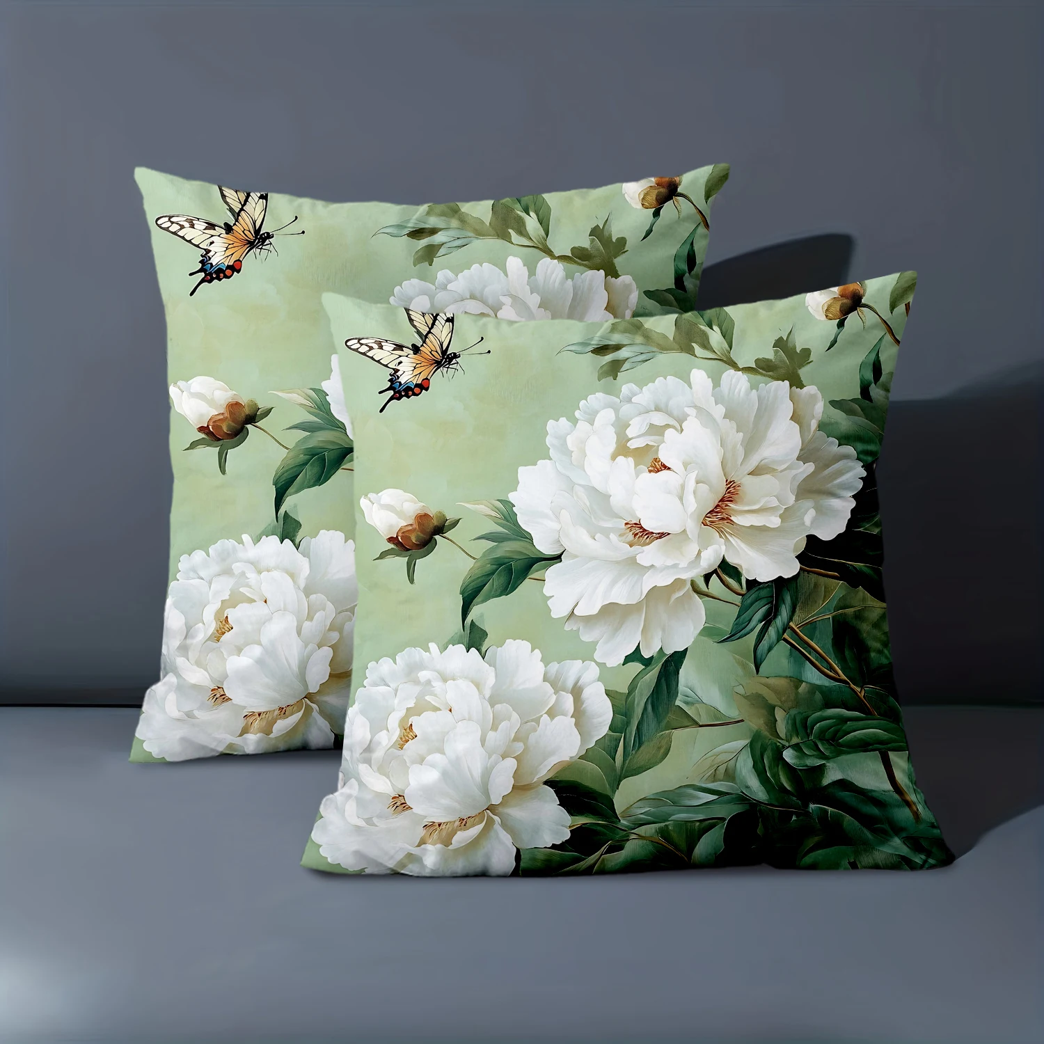1 Pieces Vintage Peony Butterfly Print Square Throw Pillow Covers  Cushion Cover Suitable for Sofa Bedroom Car Pillow Cover