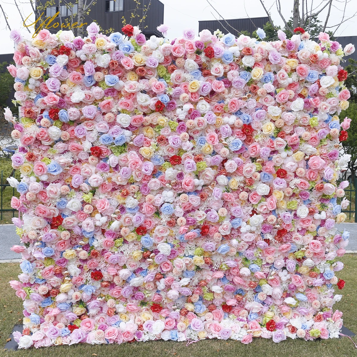 Wedding Pink Blue Rose 5D Artificial Flower Wall Flower Arch Row Backdrop Fake Floral Event Party Prop Floral Arrangement Decor