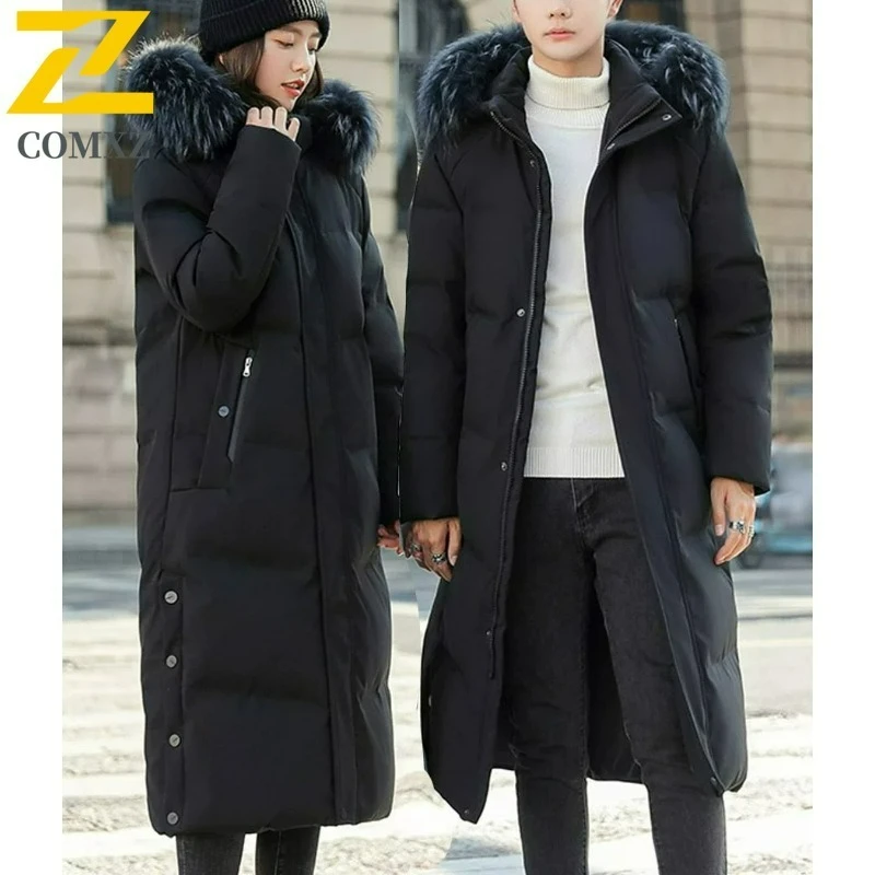 

COMXZ Winter Fur Collar Down Jacket Men High Quality Thick Detachable Hood Duck Down Filler Parkas Outdoor Ski Long Down Coats