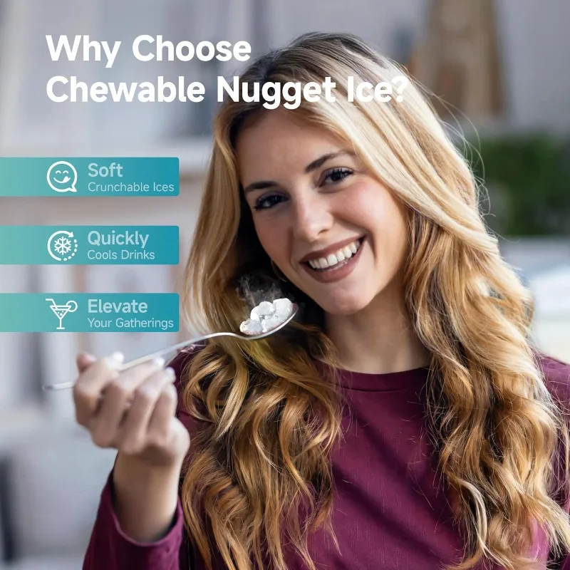 EUHOMY ナゲット製氷機 カウンタートップ、8分で準備完了、35ポンド/24時間、セルフクリーニング、ポータブル製氷機