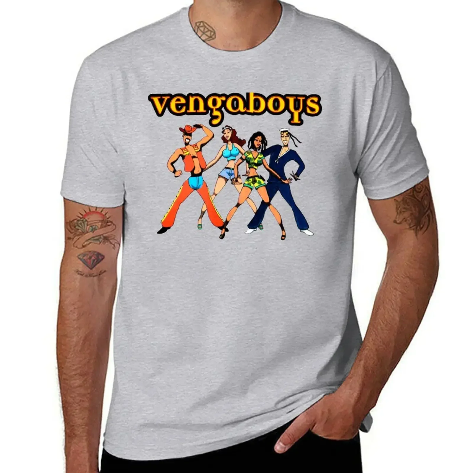 Vengaboys Fan-Camiseta gráfica masculina, em branco, extragrande, gola redonda, grande e alta, nova edição, moda verão