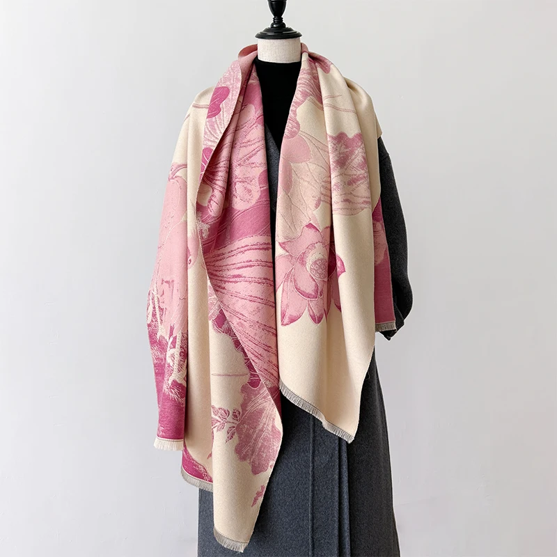 موضة جديدة النمط الصيني الوجهين الجاكار سميكة الباشمينا وشاح الكشمير قصيرة اللحية شال الشتاء الدفء وشاح الإناث #6