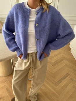 여성용 솔리드 컬러 카디건 퍼지 긴 소매 버튼 다운 스웨터 소프트 니트 탑 겉옷