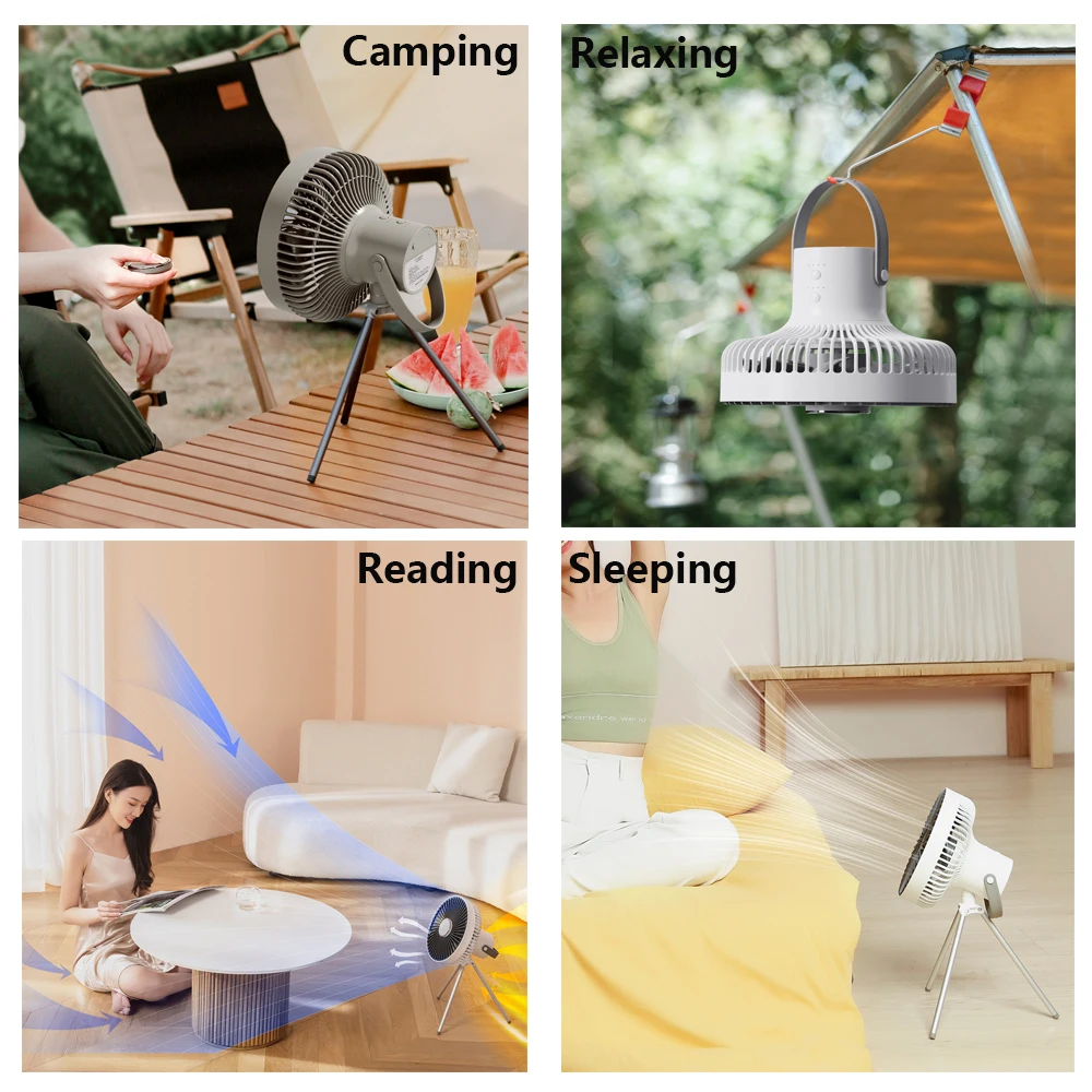 Ventilador de Camping recargable de 10000mAh con luz nocturna, ventilador Usb de caminata natural, Control remoto, ventilador de techo inalámbrico, circulador de Camping