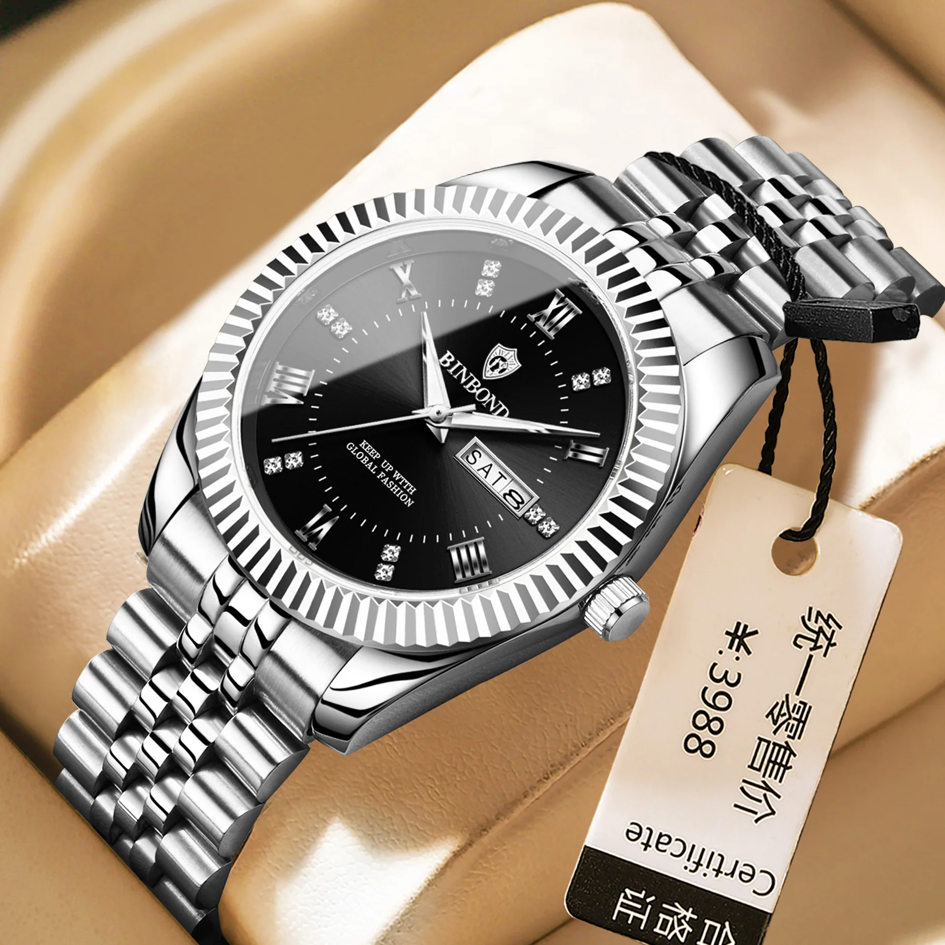 Men's Watch Fashion Trend Business Calendar Night Light Waterproof Stainless Steel Band Quartz Wristwatch