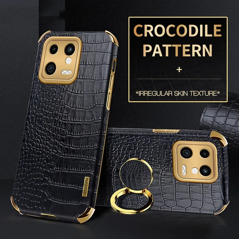Crocodile Pattern Case For Xiaomi 13T Pro 13 Lite 12T 12 Cover Shockproof Ring Magnetic Holder Mi 11 11T 10T 10S Coque Fundas