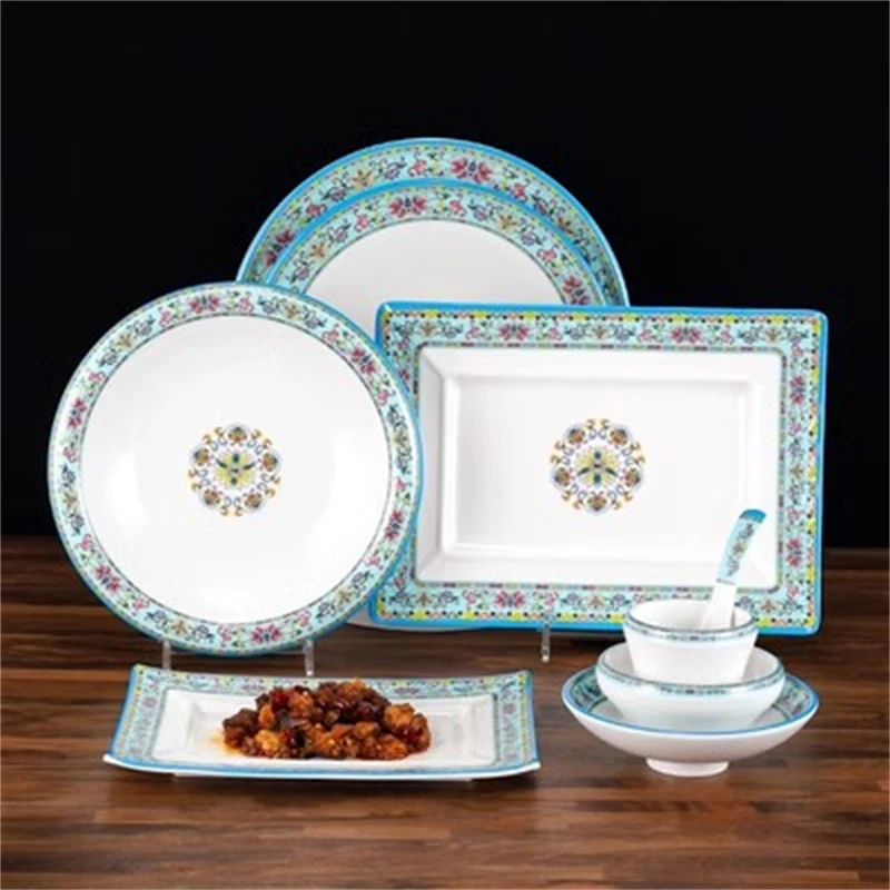 Breakage-proof Tray Melamine Tray Imitation Porcelain Palace Style Plate Plastic Flat Plate Plastic Dining Utensils Dinner Set