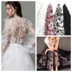 New Wine White Black Butterfly Light Soft handmade 3D Applique mesh embroidery Cloth dress bridal wedding dress tulle fabric