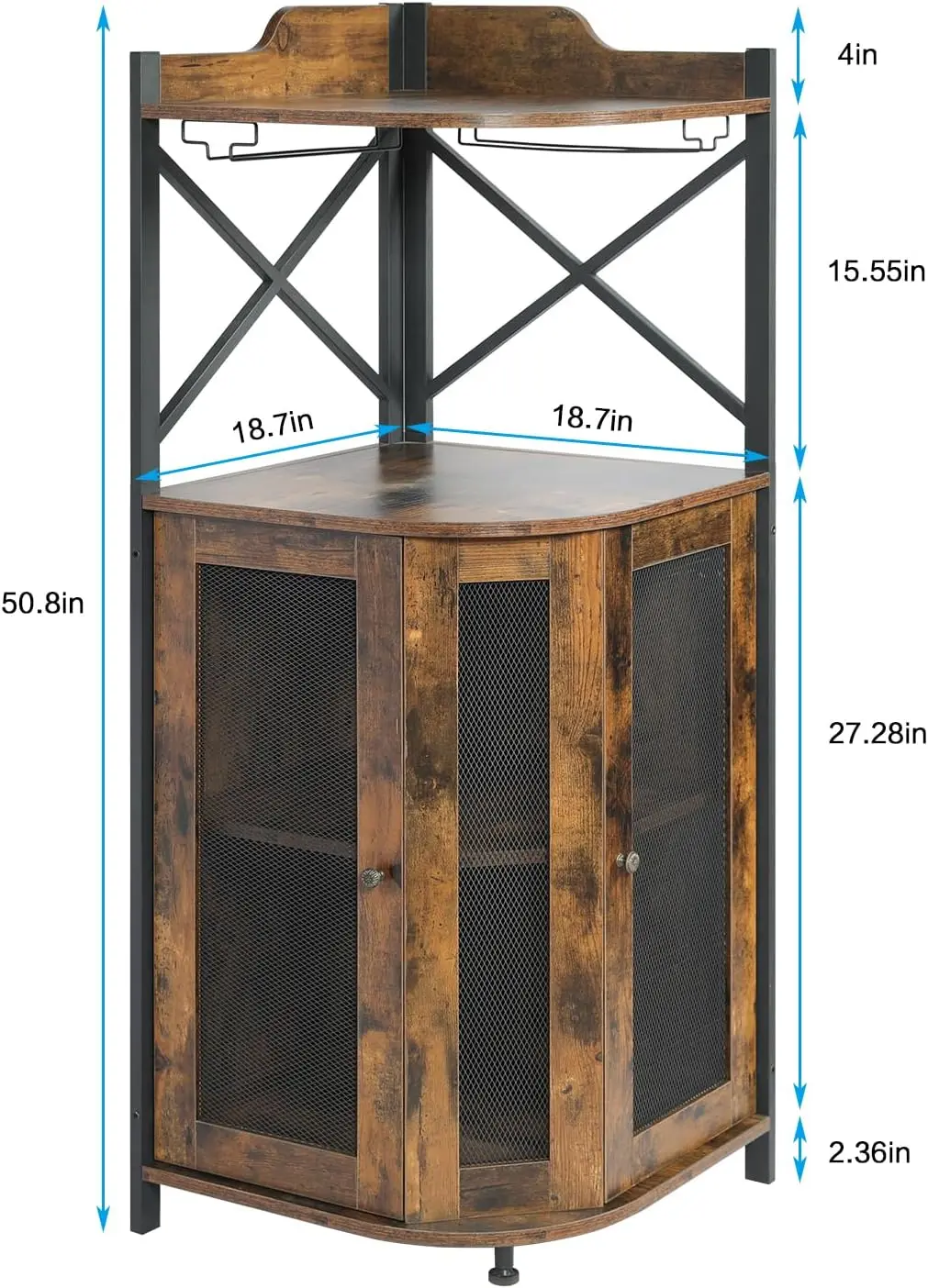 Cabinet with Glass Holder, Industrial Wine Cabinet with Mesh Door, Liquor Bar Cabinet with Adjustable Shelf,