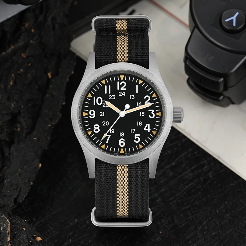 Militado ML05 38mm Military Field Watch VH31 Sweep Quartz Movement Domed Sapphire Crystal Waterproof 100M Super Luminous Watches