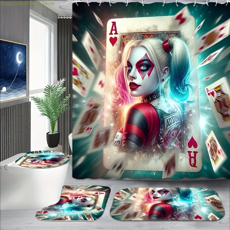 

Warner Bros. Набор занавесок для душа «Джокер и Харли Квинн» из 4 предметов с 12 крючками, нескользящим ковриком для ванной, крышкой унитаза и U-образным ковриком