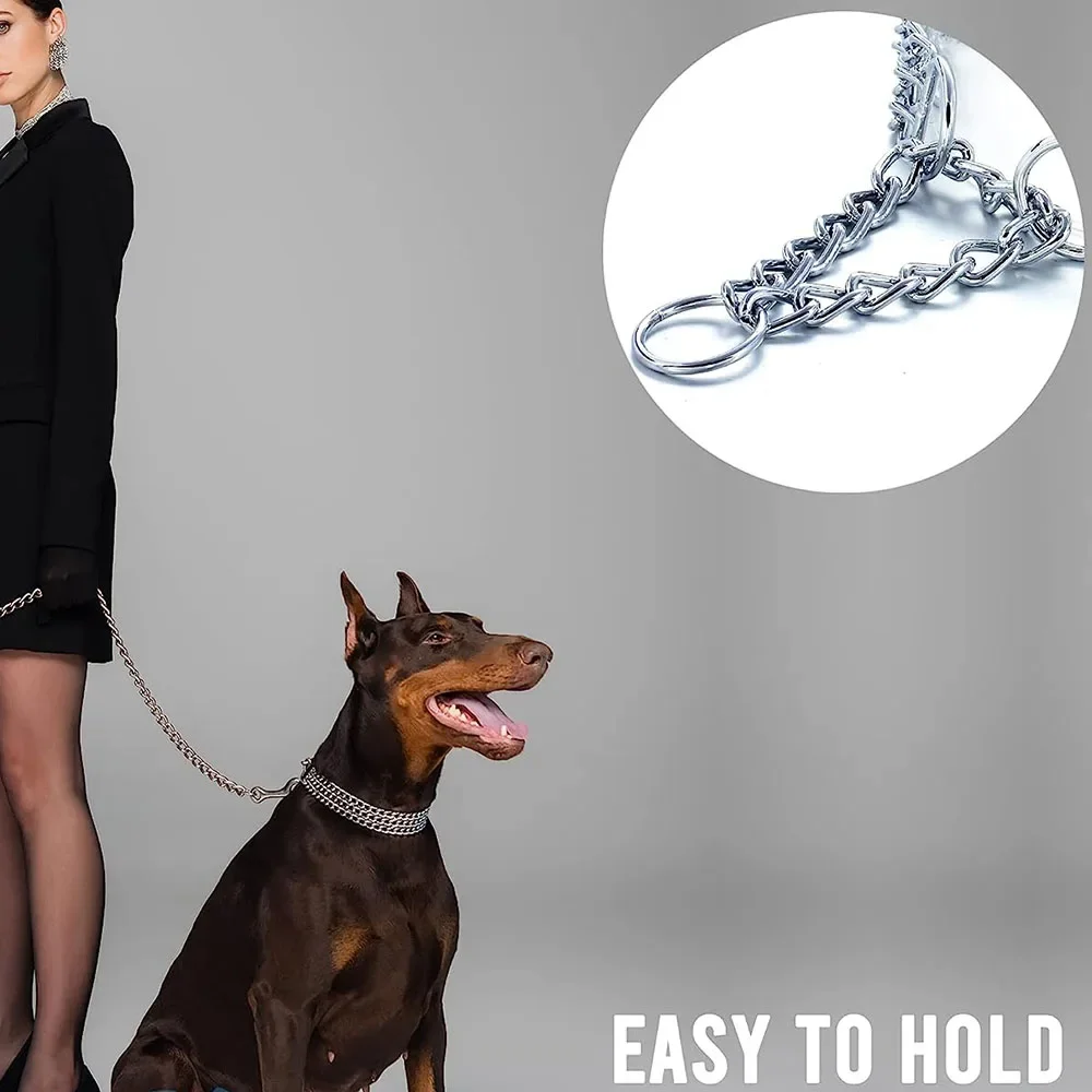 Strong Dog Chain Collar Chew Proof Triple Row Chain Adjustable Walking Collar Metal Cuban Link Dog Collar