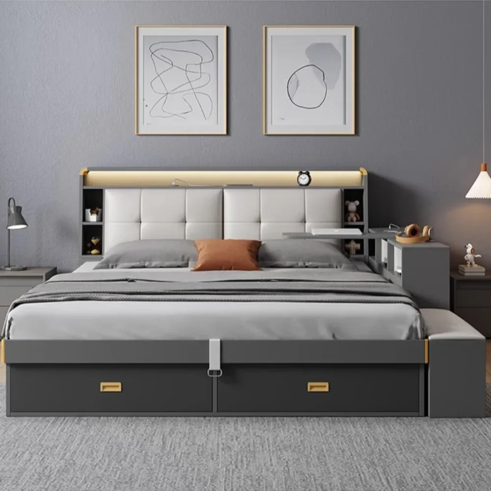 

150x200cm Upholstered 180x200cm Bed Storage Luxury Sleeping King Bed Fancy Frame Minimalist Double Home Bedroom Furniture
