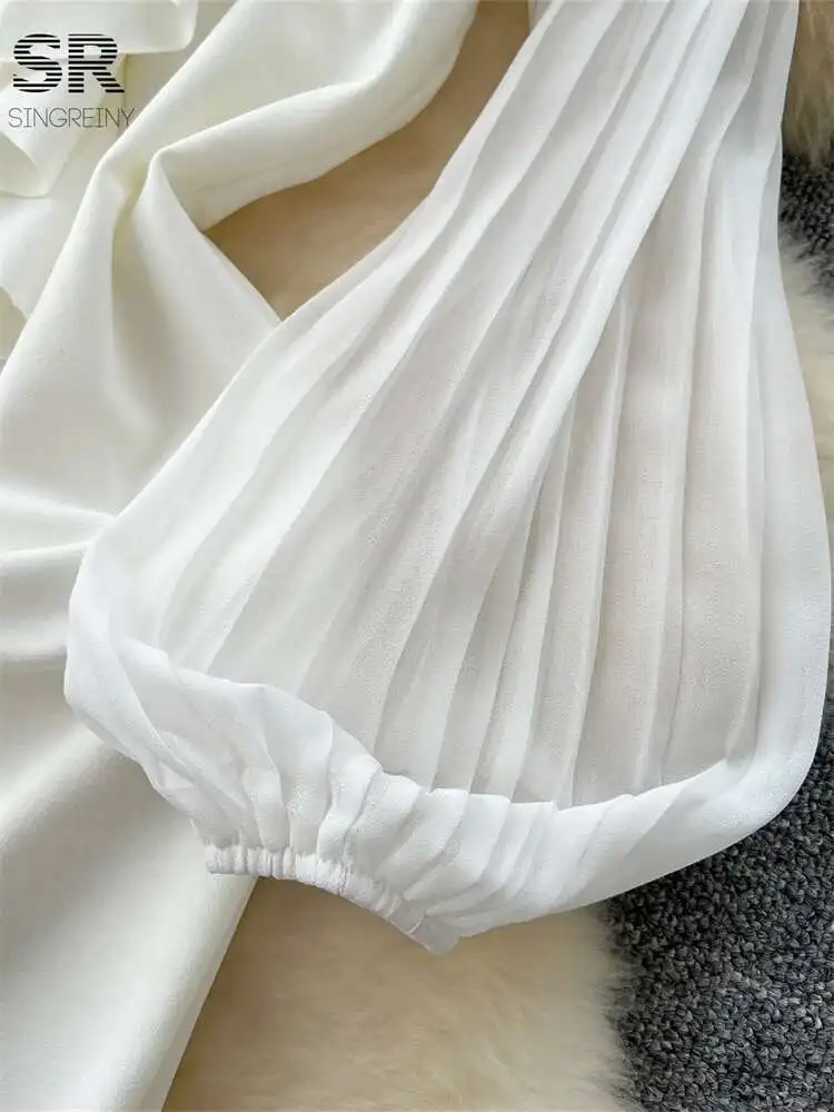 BabYoung 3D Rose ฤดูใบไม้ร่วงโคมไฟแขน V คอซิปออกแบบแยกผู้หญิงแฟชั่นอาวุโส SHEER ชุดยาว