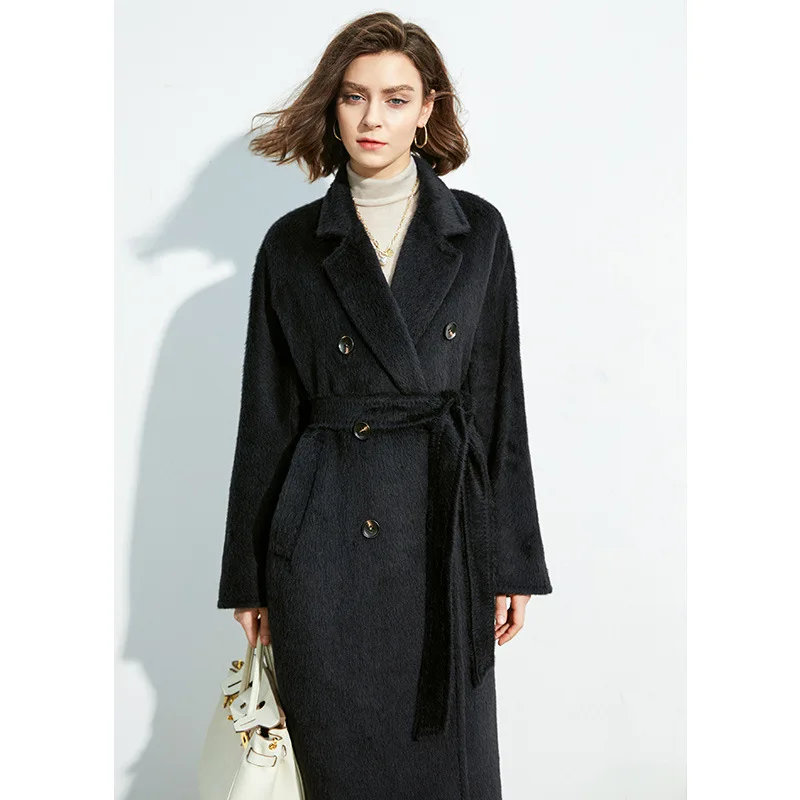 

Heavy 40% Suli Alpaca wolol+60% sheep Wool Coat Women's Autumn and Winter Thickened Long Black Coat