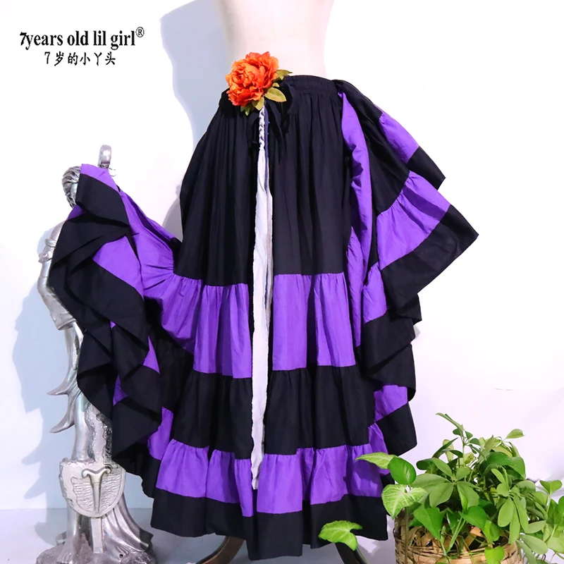 Danza del ventre Tribal Ruffle Flamenco Satin 25 Yard 4 Tiered 20Yard 4 Tiered 720 Gradi Gonna Gypsy Skir