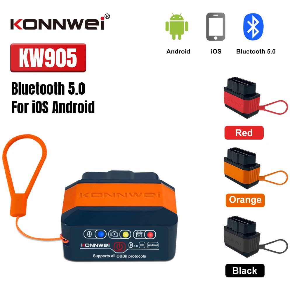 

KONNWEI KW905 ELM327 V1.5 OBD2 диагностический инструмент Bluetooth 5.2 для Android/IOS ELM 327 OBD 2 ODB2 автомобильные сканеры считыватель кодов