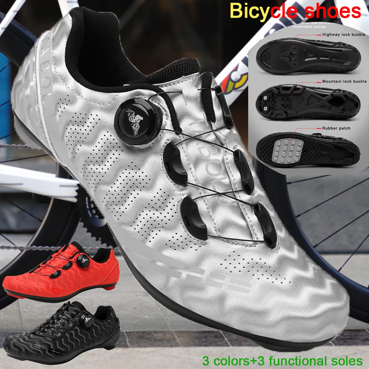 New Men's and Women's Bicycle Shoes,Outdoor Cycling Shoes,Three Functional Soles,Professional Training Shoes