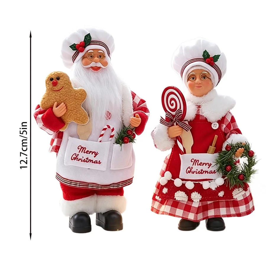 2-teiliges Set Weihnachtsfiguren Koch-Santa und Frau Claus, Holzfiguren Koch-Santa Claus – Detail 10