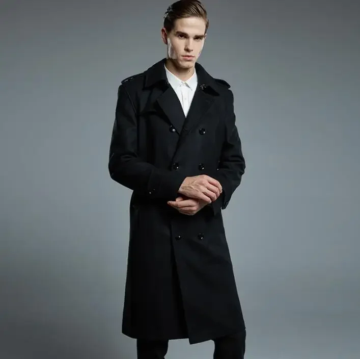 Long woolen coat men trench coats long sleeves Double-breasted overcoat men cashmere coat casaco masculino england autumn winter