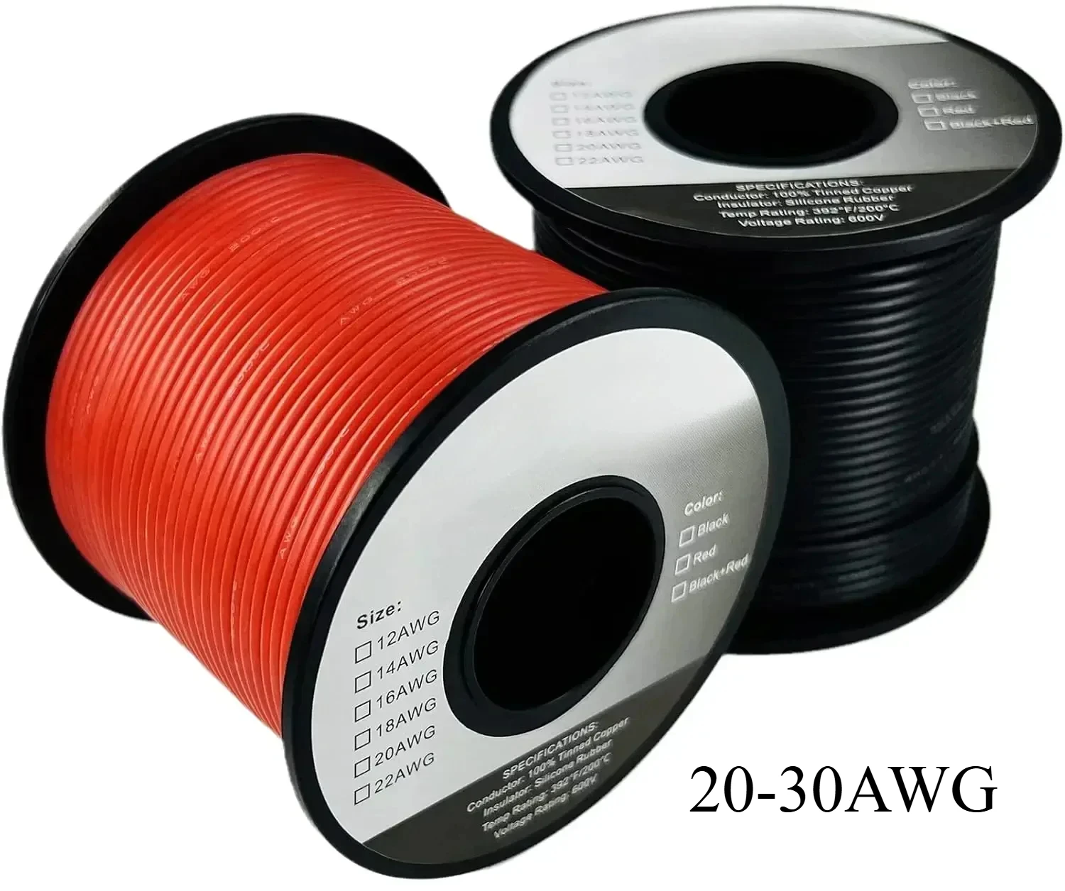 

30/50/100meters 20-30AWG Silicone Wire Extra Flexible 20Gauge Stranded Copper Wire, High Temp 392℉ 600V Tinned Copper Conductor