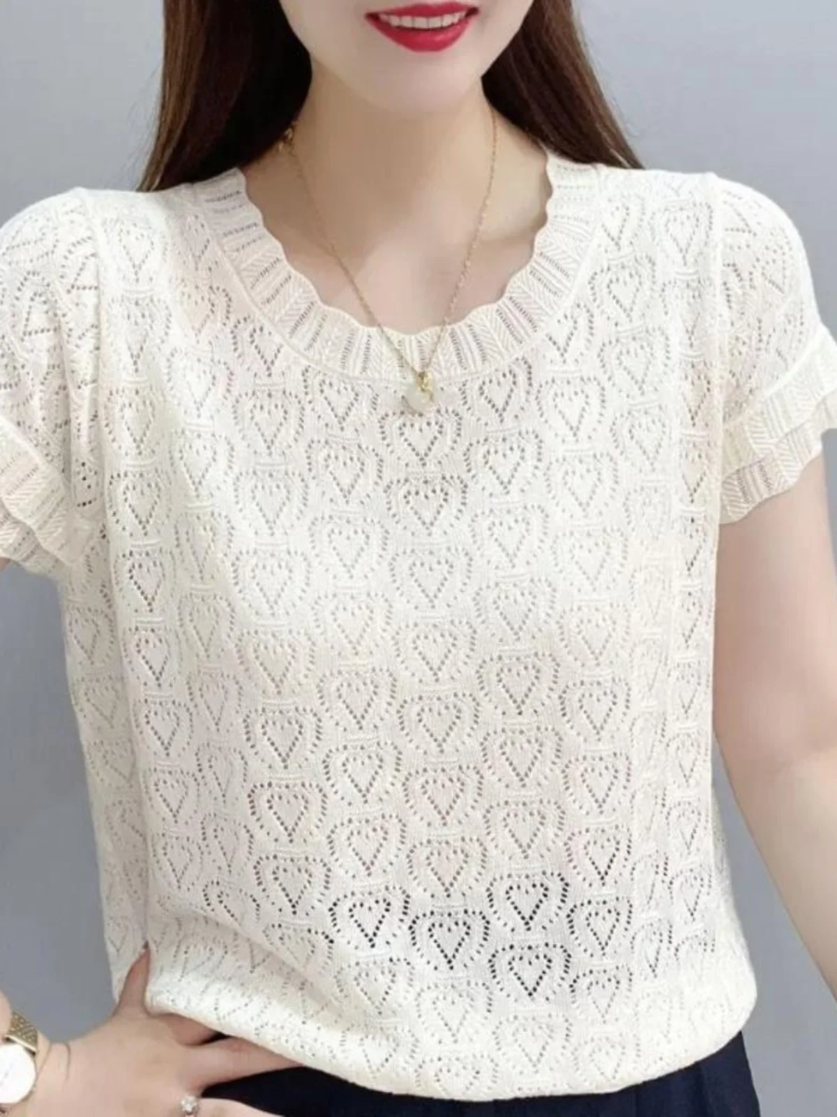 novedad-de-verano-2025-camiseta-de-punto-calado-con-cuello-redondo-y-manga-corta-para-mujer-comoda-con-bolsillo-y-panuelo