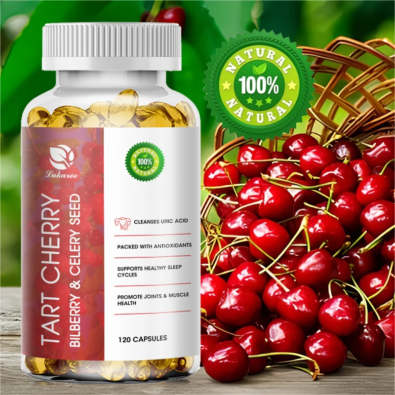 

Lukaree Organic Celery Seed Cherry Extract Capsule for Sleep Muscle & Joint Health Stable Uric Acid Levels Urinary Tract Health