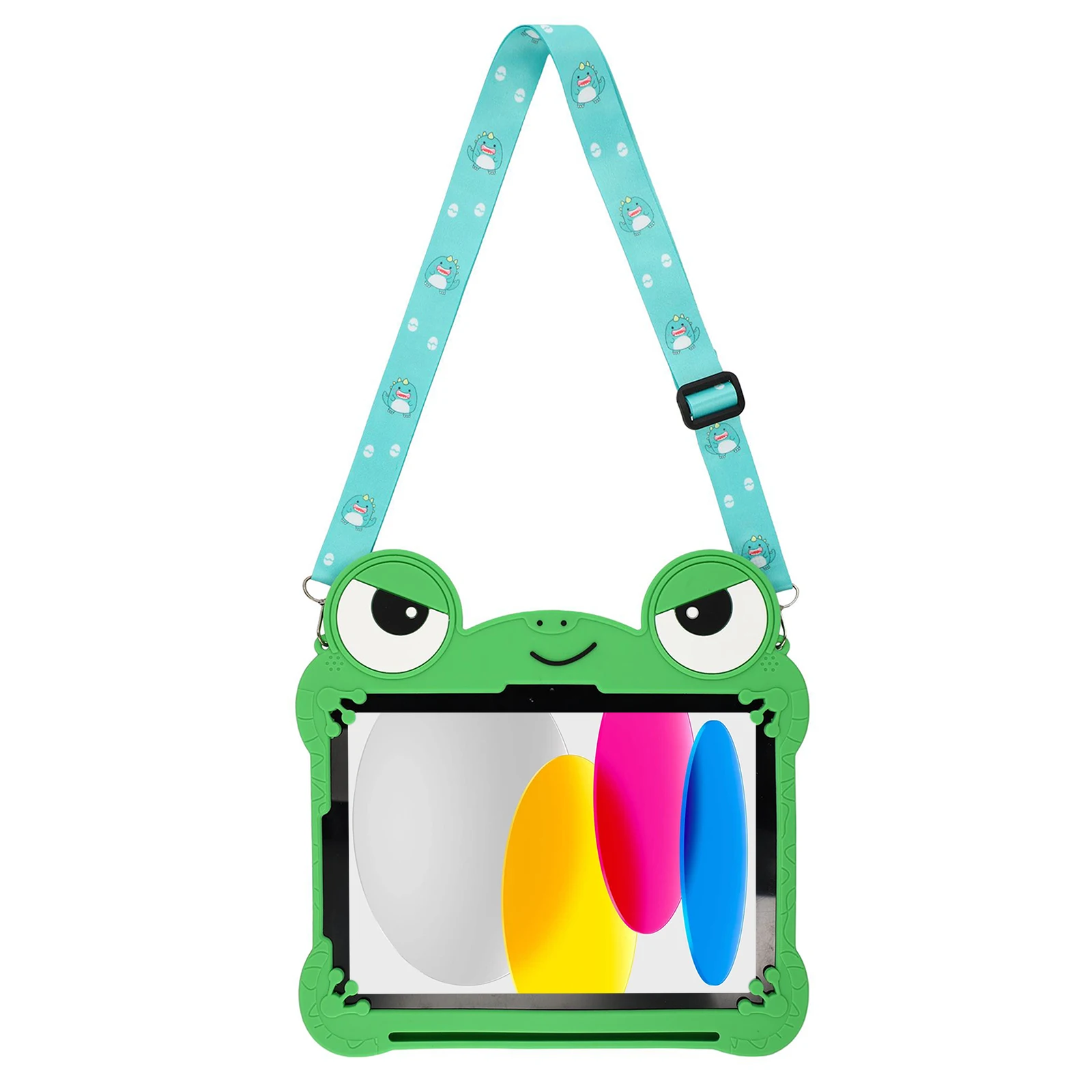 For iPad (2025) / iPad 10.9 (2022) Case Rotating Kickstand Cute Frog Design Silicone Tablet Cover with Lanyard