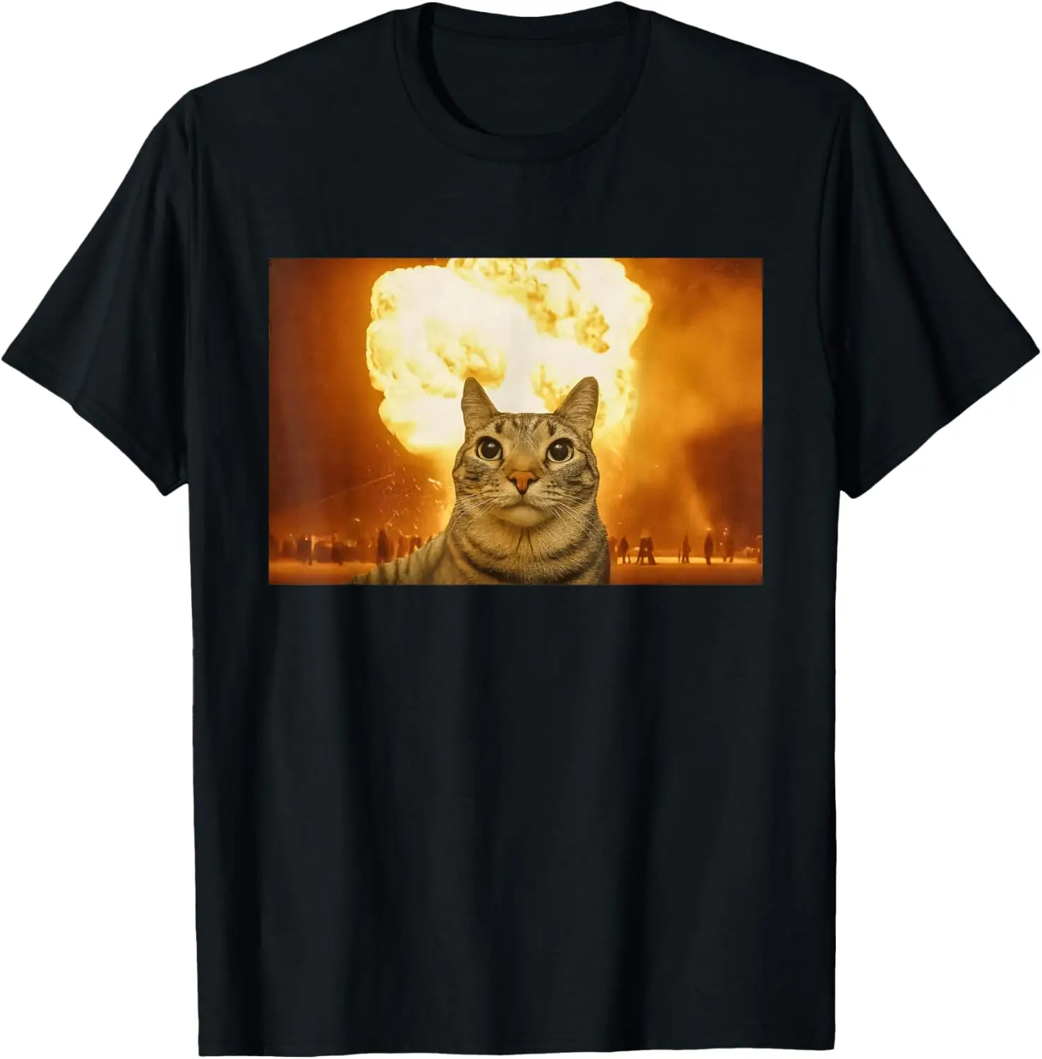 Funny Cat Explosion Meme Brain Rot Men Women Humor T-Shirt 100% Cotton Trendy Y2K Short-Sleeve Tee-Soft, Quick-Drying,