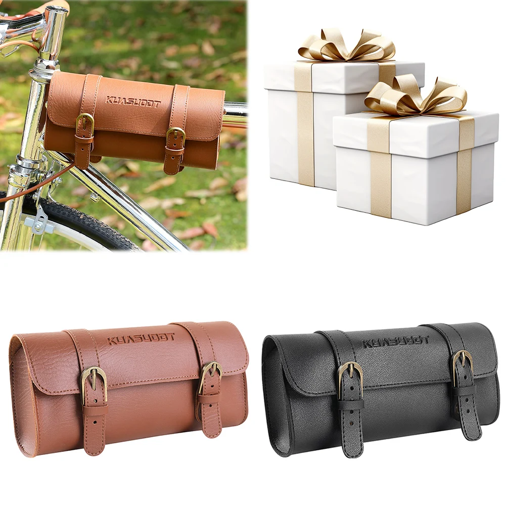 

Motorcycle Saddle Storage Bag Leather Retro Bicycle Tail Bag Large Capacity Bicycle Front Fork Tail Tool Bag for Outdoot Cycling
