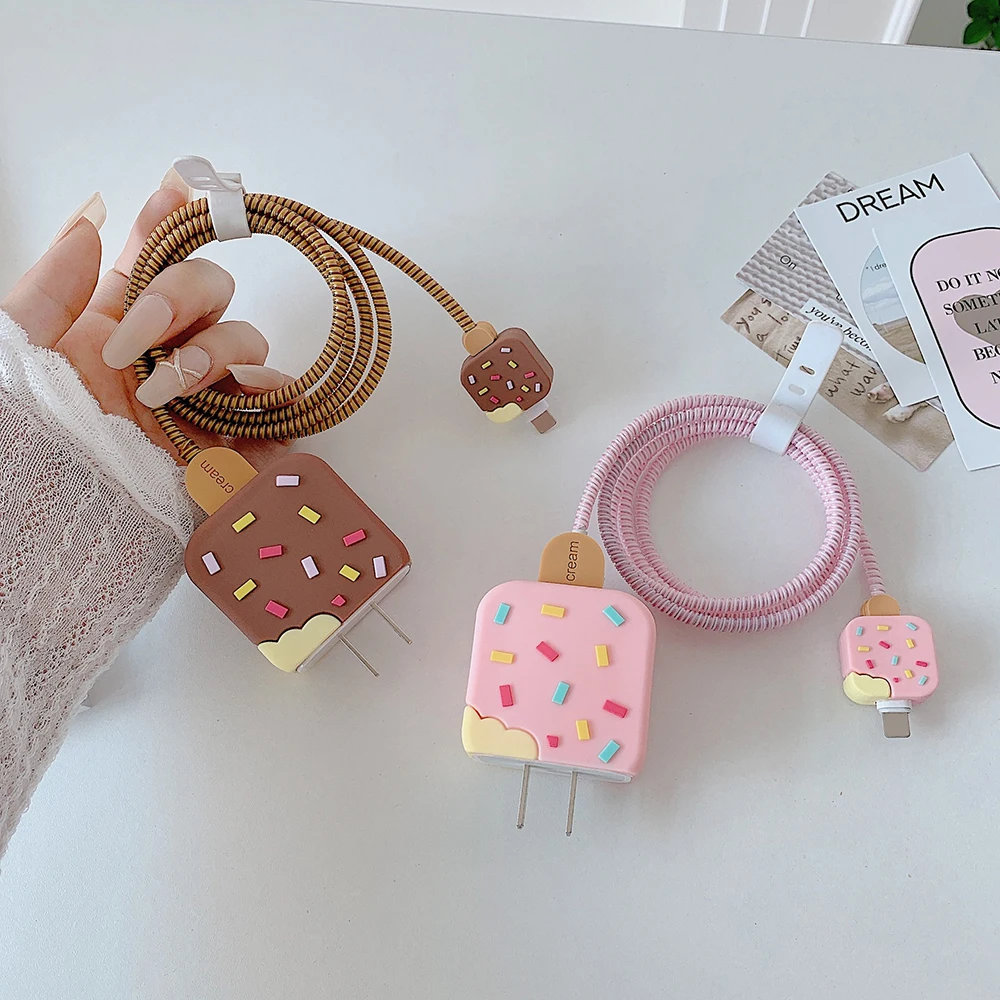 Flowers Protector Case For iPhone 11 15 14 13 12 16 Pro Max 18W/20W TPU Cable Organiser Bite Cord USB Cable Charging Head Winder
