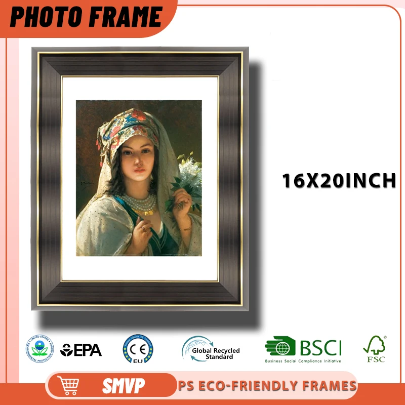 

16x20 Deep Black Gold Photo Frame with Gold Accents Perfect for Classic Portrait Displays in Living Rooms Picture Frame