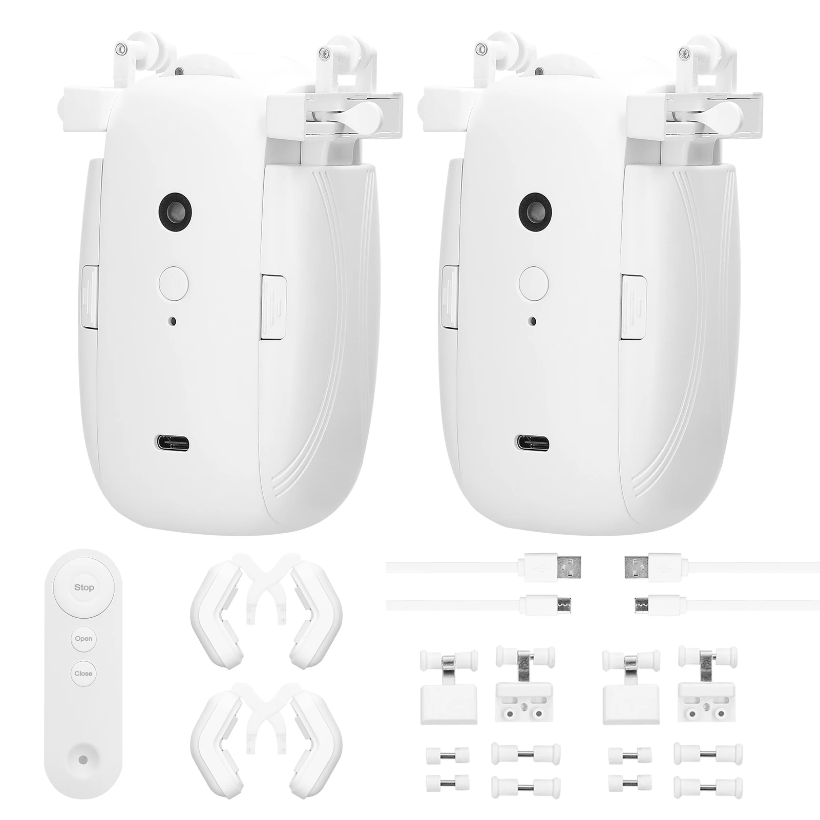 2pcs 3 in1 Intelligent Curtain Motor Home Electric Curtain Opener No Wiring with Remote Controller for I-Rail/U-Rail/Roman Rod