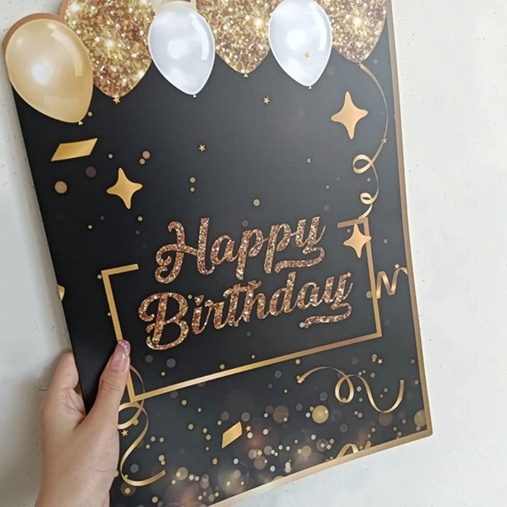 1 Stück Kreatives Papier-Gästebuch zum Geburtstag in Schwarz-Gold, Riesige Geburtstagsgrußkarte mit Botschaft zum Feiern – Detail 8