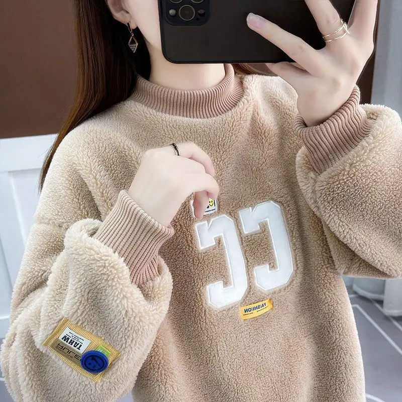 Sweet Stand Collar Spliced Embroidery Sweatshirts Female Clothing 2023 Winter Loose All-match Pullovers Tops Casual Sweatshirts