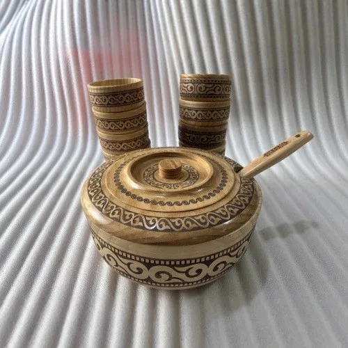 ethnic style characteristic milk tea bowl set pine big wood bowl set Mongolian style cover