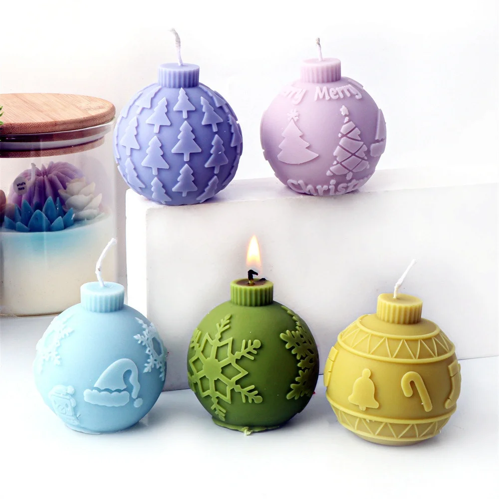 3d alívio bola de floco de neve vela moldes de silicone listra geométrica esférica aromath gesso sabão resina molde decoração de natal presentes