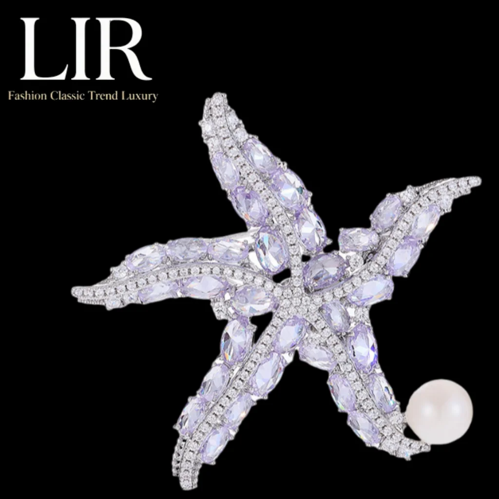 

Брошь LIR из натурального жемчуга в виде морской звезды: инкрустация цирконом ААА, вечеринка в виде животных, элегантный дизайн, женский шикарный корсаж