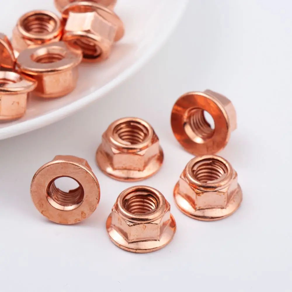 

12Pcs 8mm Nuts High Temperature Nuts M8 Nut Copper Flashed Exhaust Manifold Practical Flange Head Hexagonal Copper-Plated Nuts
