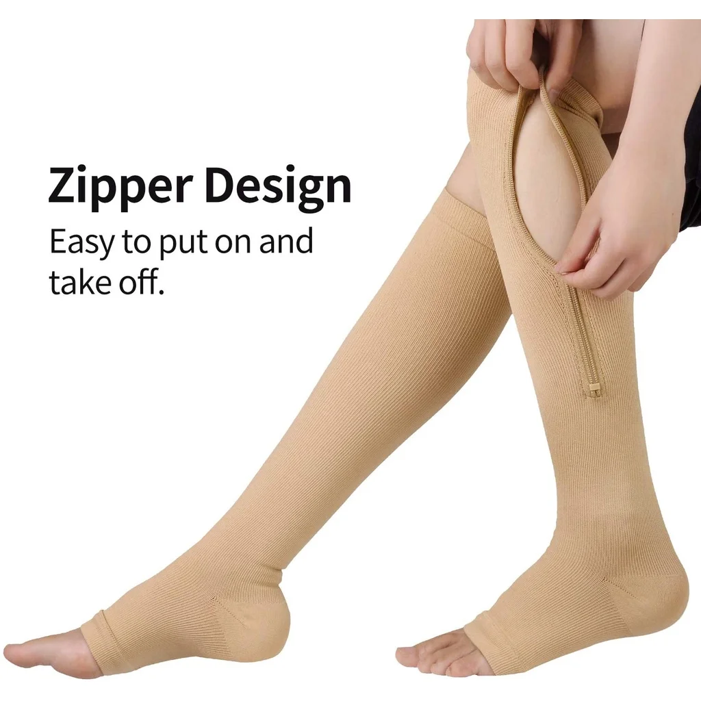 3 Pairs Zipper Compression Stockings Sports Pressure Cycling Professional Leg Support Women Varicose Vein Edema Nurses Socks