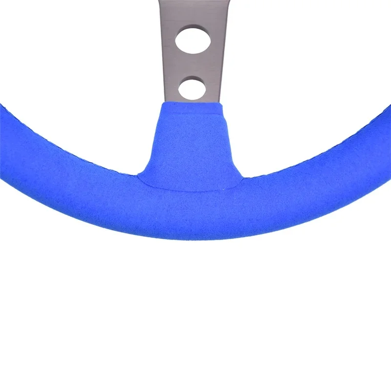 High Quality 14 Inch 3 Spokes Deep Concave Racing Steering Wheel 6 Hole Blue Suede Leather Drift Sport Steering Wheel With Yello